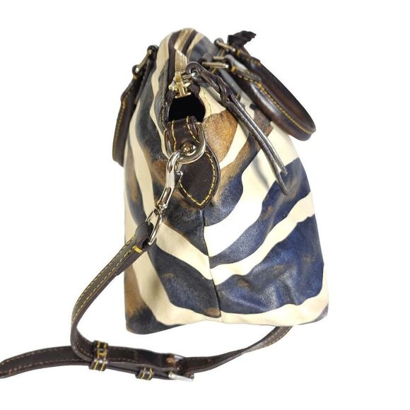 Dooney & Bourke Tri-Color Zebra Leather Strap Designers Shoulder Hobo Bag F23 - Picture 6 of 16